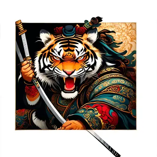 Tiger Using A Samurai Warrior Wielding