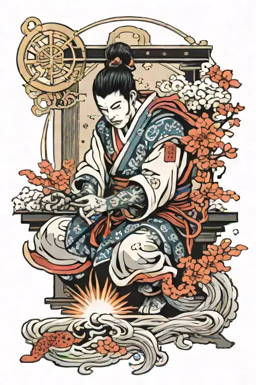 Samurai Kneel Inside The Hourglass