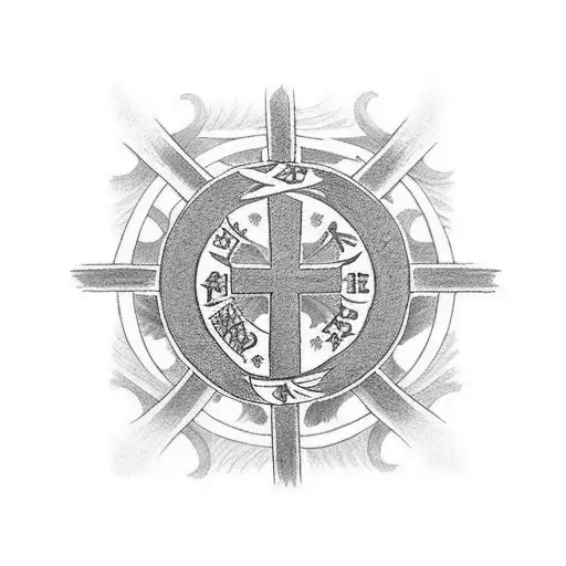 Christian Cross With The Word Fuentes On A Ribbon