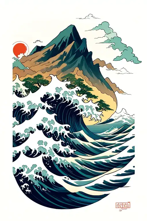 Mountain In The Middle Of The Waves