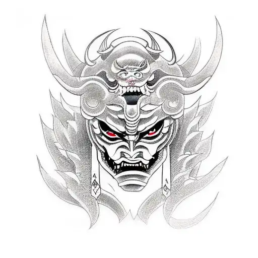 Japanese Demon In Mask Woth Giant Brush