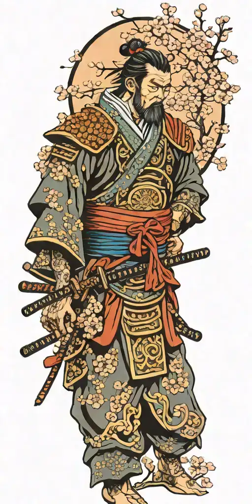 Samurai Among Cherry Blossom Tree