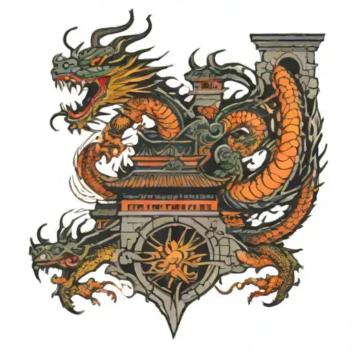 Dragon On A Castle Surrounded By Warriors