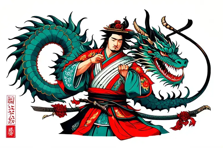 Japan Samurai With Dragon
