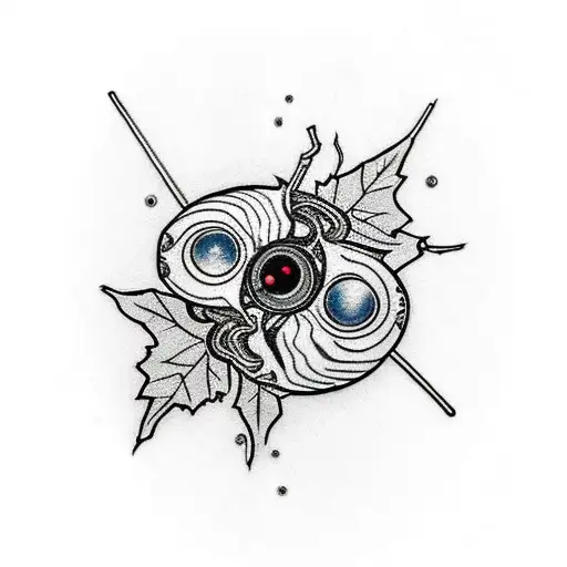 An Eye-shaped Maple Leaf With Veins Resembling A Clockwork Mechanism