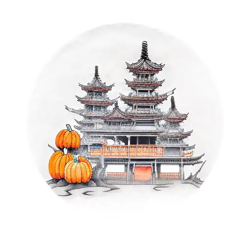 Pumpkin With Haunted House