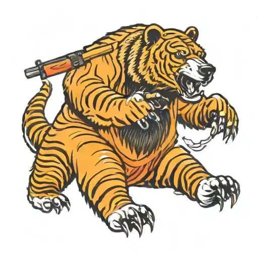 Grizzly Bear Wearing Tiger Shorts Shooting 2 Handguns