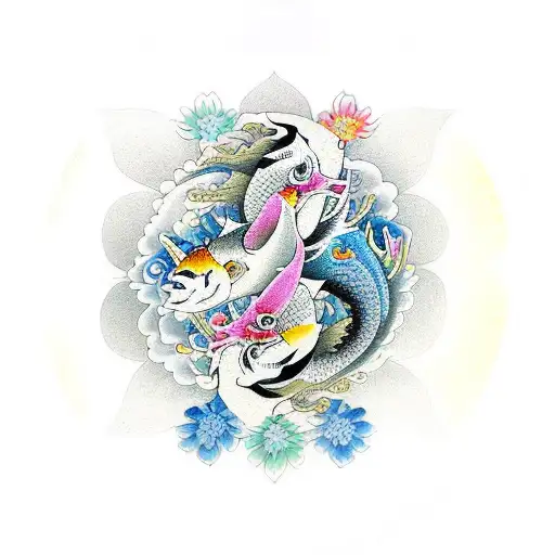 Yin And Yang Fish As Flowers