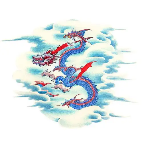 Traditional Japanese Sky Dragon Cloud Thunder No Color