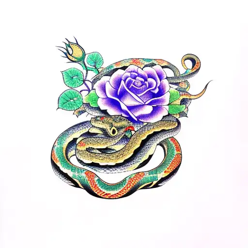 Snake With Roses Japanese Style