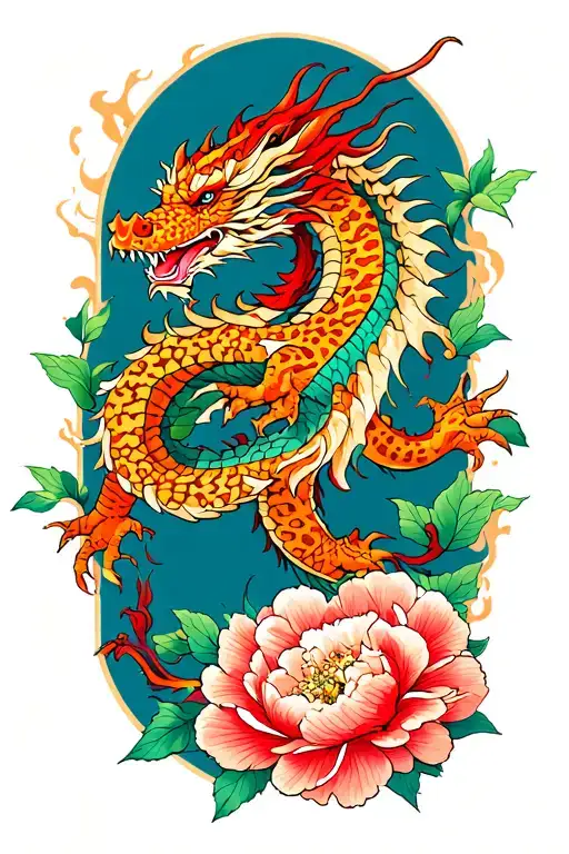 Sleeve With Dragon In Color And Leopard Print Peonies And Flames