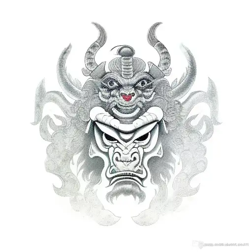 Fire Aries Zodiac With Half-faced Oni Mask
