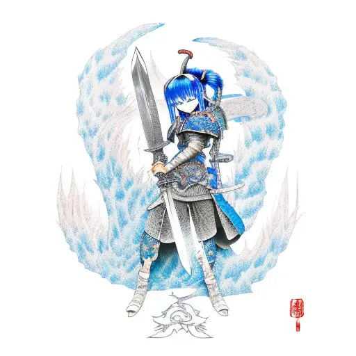 Blue Haired Girl Holding Dragonslayer Berserk Sword