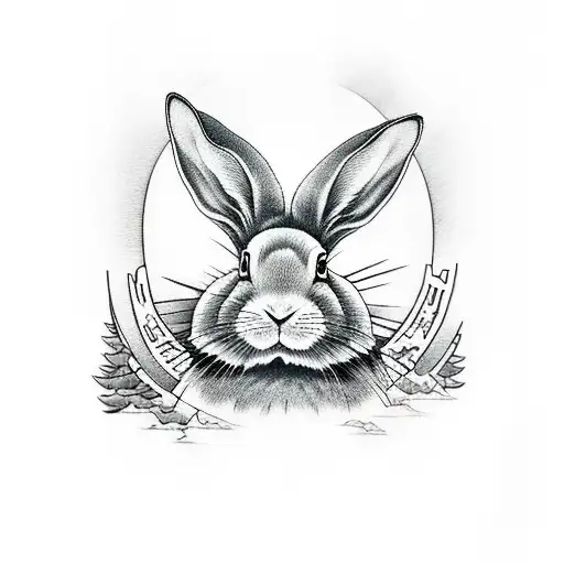 Gray Rabbit Against The Backdrop Of The Rising Sun