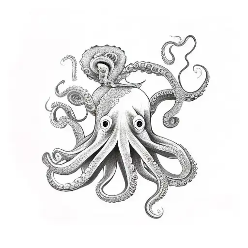 Octopus With Poppies And Lupin Flowers