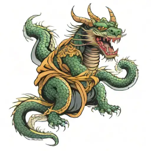 Dragon Wrapped Tightly Wrapped Together Praying Samurai