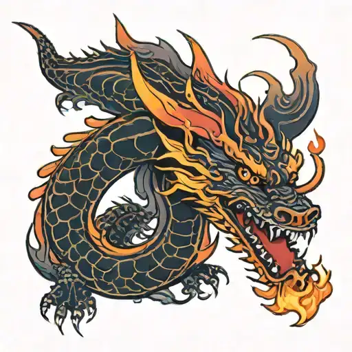 Red And Orange Dragon With Flames