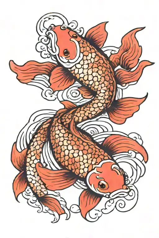 Koi Fish In A River In Red Ink