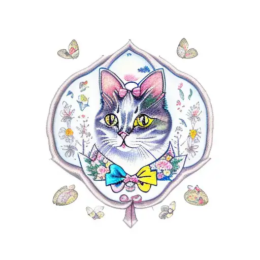 A Coquette-inspired Cat Wearing A Bow And Surrounded By Delicate Butterflies