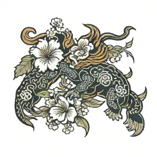Gemini Zodiac Sign Intertwined With Japanese Flower