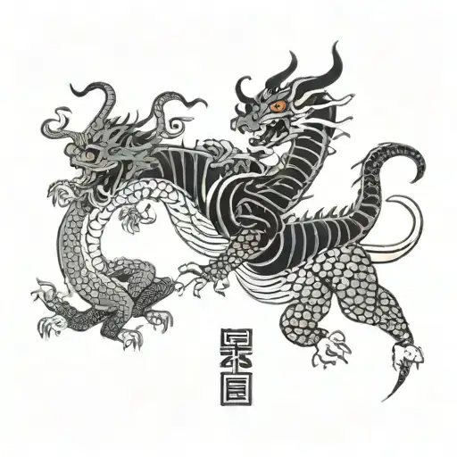 Dragon And Samuri Vanquishing A Demon