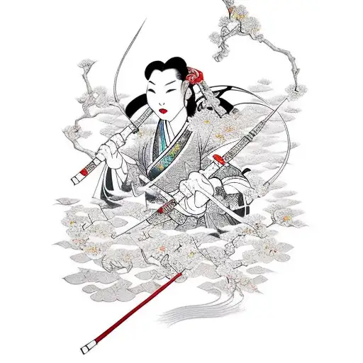 Mulan Warrior With Cherry Blosssoms