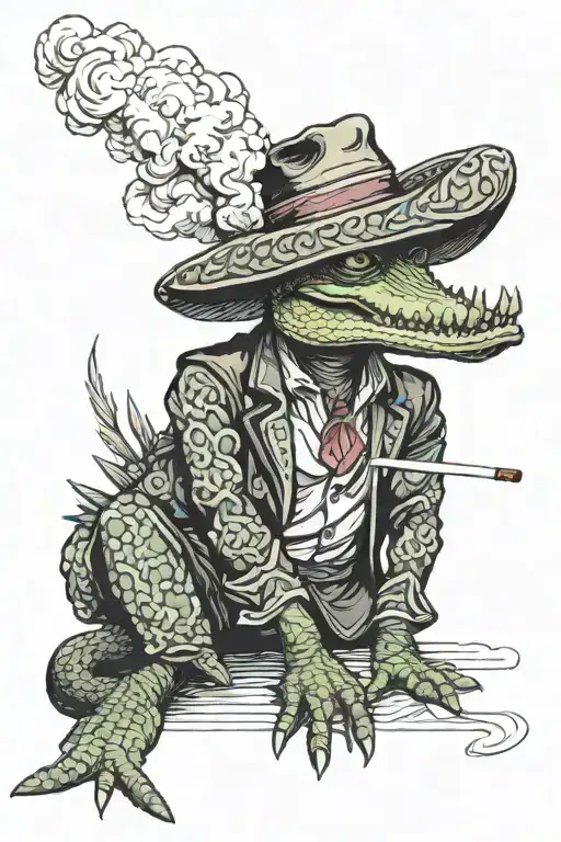 Psychedelic Cowboy Crocodile Smoking Cigarette