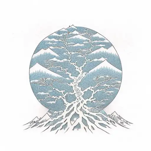 A Tree Made Of Musical Notes With Roots In The Shape Of Mountains