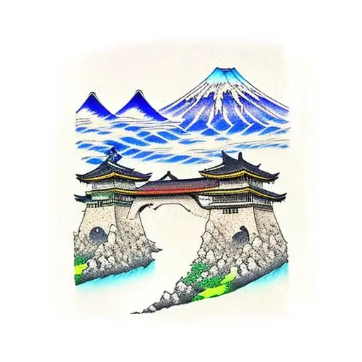 Torri Gate Water And Mount Fuji