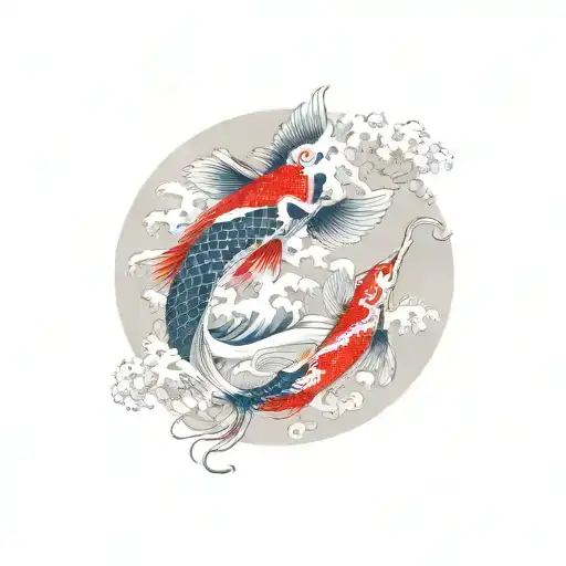 Japanese Style With Koi Fish And A Crane