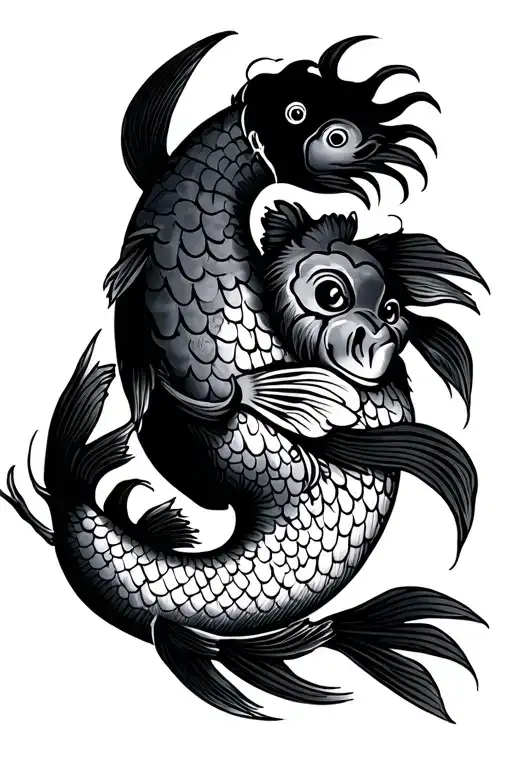 Sketch Of The Zodiac Sign Of The Fish In The Year Of The Monkey Heart And