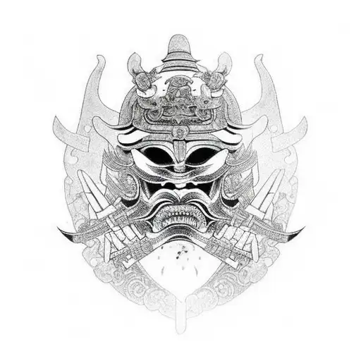 A Menacing Samurai Mask With Intricate Black And Grey Shading