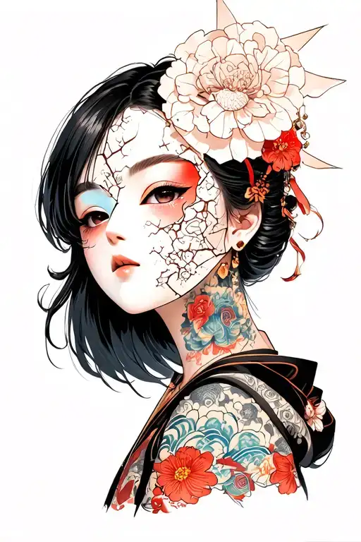 Anime Girl With A Broken Porcelain Mask