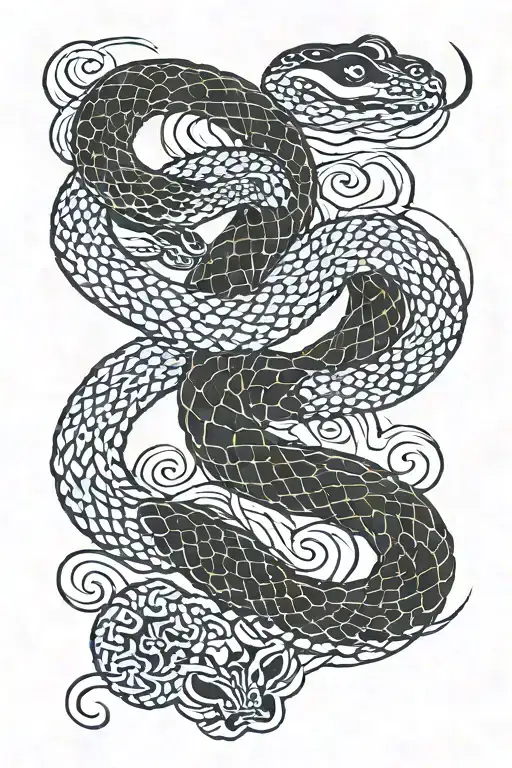 Snake Weaving Around 3 Dog Footprints