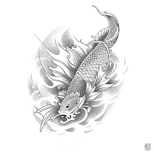 Koi Fish With Dragon Flying Above It