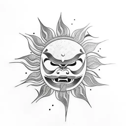 Oni Mask And Sun Behind It