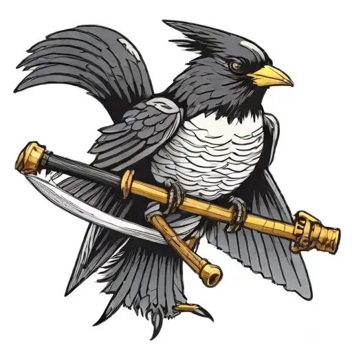 Willy Wagtail Dressed As A Samurai Holding A Sword