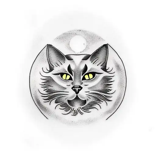 A Tattoo Of A Black Cat Sitting On A Bed Of Roses With A Full Moon In The Background