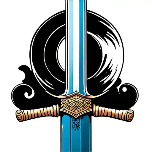 A Samurai Sword With A Semi Colon On The Hilt Or Handle