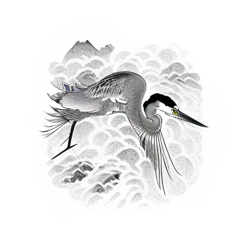 Heron With Black Flames