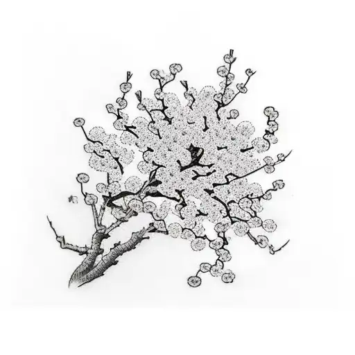 A Dotwork Tattoo Of A Music Sheet With Cherry Blossom Branches Entwined Around It