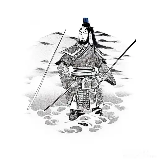 Samurai With Rising Sun