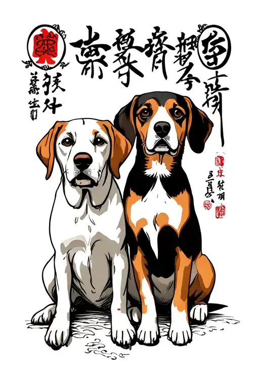 Labrador Retriever And Beagle Sitting Together And Virgo Sign