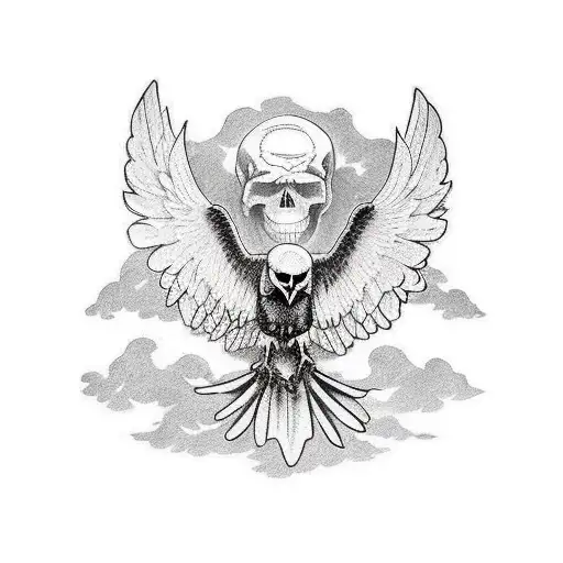 Raven With Open Wings Lands On Skeleton Hand That Holding American Dolar