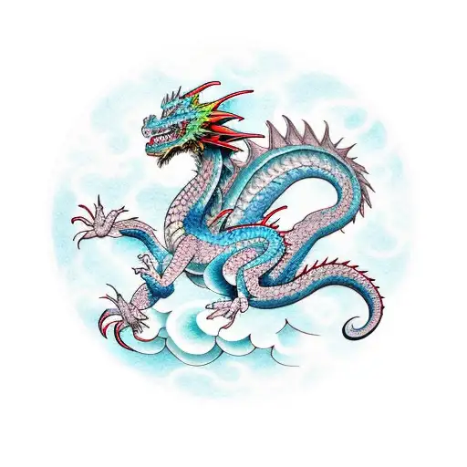 Colored Dragon Over Air With Cloud Cover