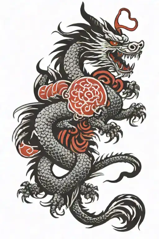 Japanese Dragon With Black Bolts Surrounding
