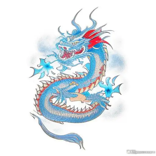 Dragon With Red Lily Flowers