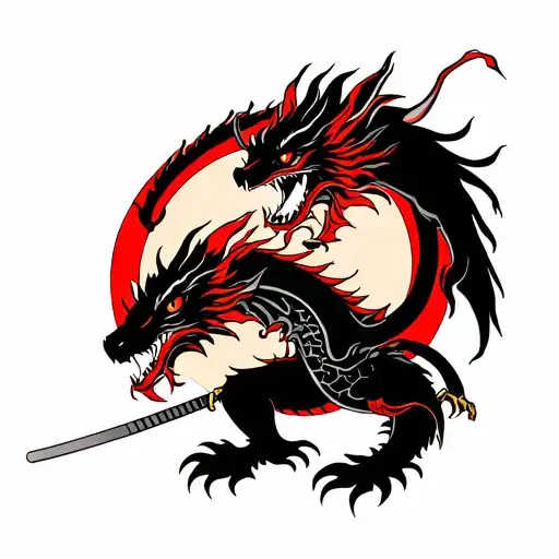 A Ronin With A Katana Fights A Dragon