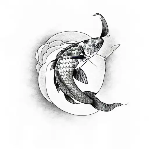 Black And Grey Koi Fish Sunset With Rose