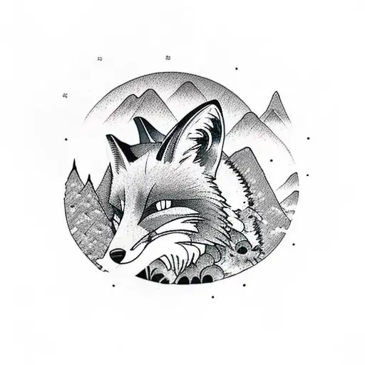 Fox With Mountain On Fire